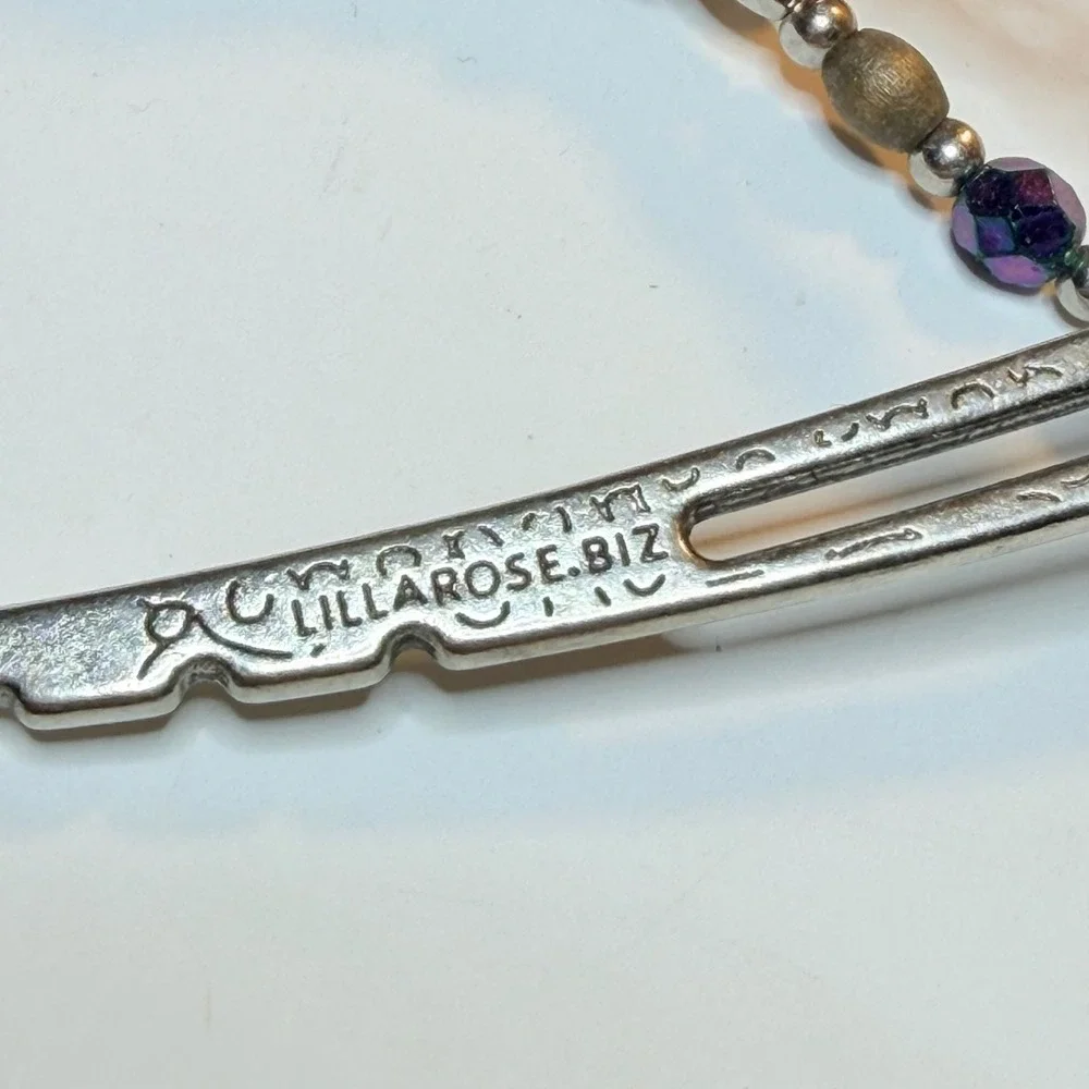 Lilla Rose Flexi Clip Hair Slide Silver Purple Beads Bronze Rose Size Medium